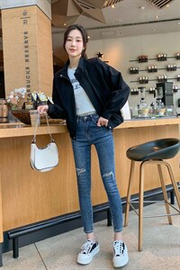 小个子纯色立领夹克拉链上衣女2022秋新款时尚百搭休闲通勤短外套,女装短外套,辉之琳