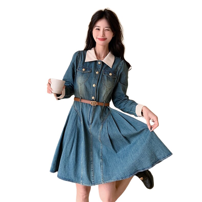 2025春季新款韩版气质牛仔连衣裙1C056-A06-P145-K199,女装连衣裙,2D045