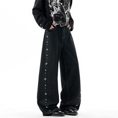 【现货】XZ1218BKN021特价P54美式复古钉珠设计感直筒牛仔裤，男装牛仔裤，星座1218（原611-3）