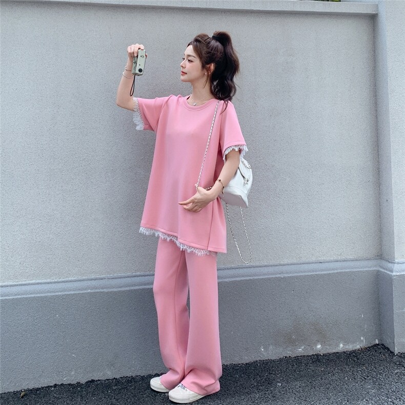 新品2c113-8866-p150-k218休闲套装拼蕾丝,女装套装/套裙,2C113