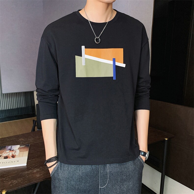 2021春秋季男生纯棉长袖t恤男士潮流印花潮牌宽松上衣DS917TP20,男装T恤,电商A102