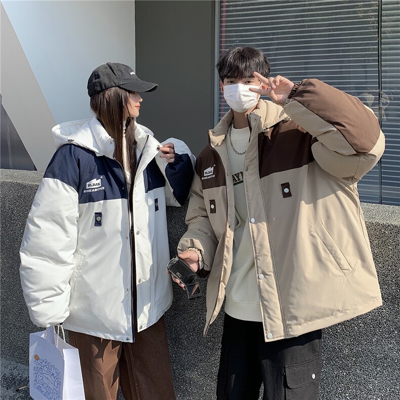 EQ333可脱卸连帽拼色冬季工装棉衣外套男女情侣装2024新款棉服,男装棉衣,电商C306-1