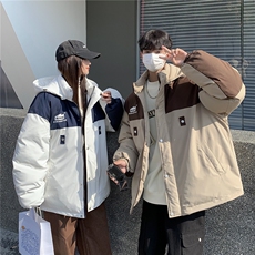EQ333可脱卸连帽拼色冬季工装棉衣外套男女情侣装2024新款棉服，男装棉衣，电商C306-1