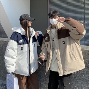 EQ333 可脱卸连帽拼色冬季工装棉衣外套男女情侣装2024新款棉服图片