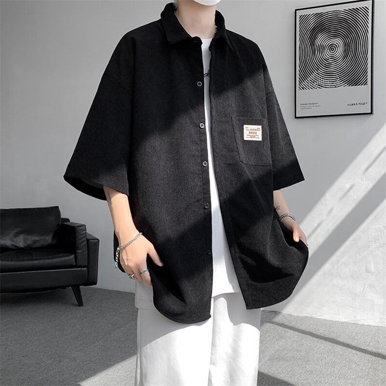 短袖衬衫男士夏季新款港风宽松大码灯芯绒衬衣CS005-P35,男装衬衫,星座214-3