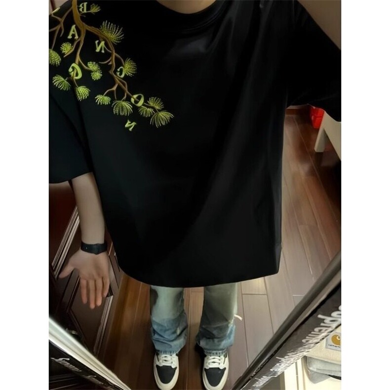 美式复古罗汉松刺绣短袖t恤男新款夏季街头cleanfit半袖T3057,男装T恤,星座1116A（原606A-3）