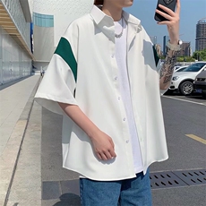 潮牌港风高级感冰丝五分袖衬衣短袖男小众宽松bf衬衫CS57，男装衬衫，星座1116A-1（原606A）