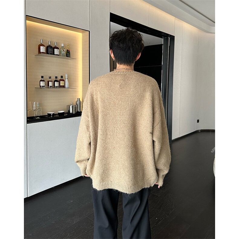 美式复古简约毛衣针织衫秋冬季宽松休闲慵懒风V领上衣,男装针织衫/毛衣,星座410-7