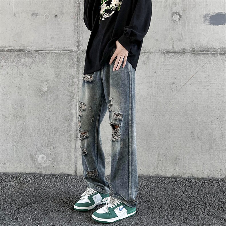 做旧水洗破洞牛仔裤潮牌ins街头男宽松直筒休闲长裤N01331-P45,男装牛仔裤,星座308B-2