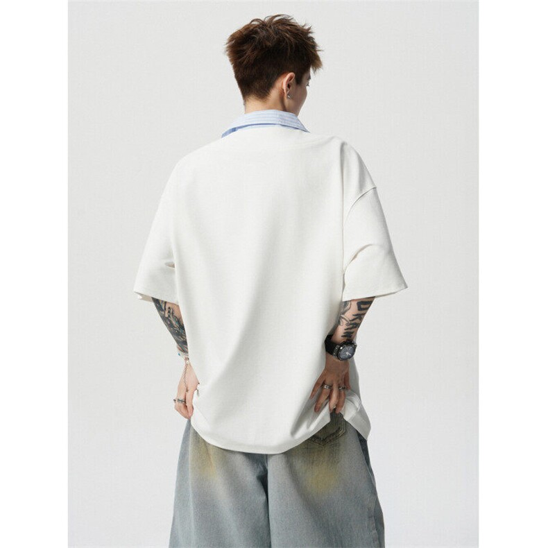 706-LK2736-P38特P夏季韩版简约设计拼接衬衫V领假两件短袖T,男装衬衫,星座706