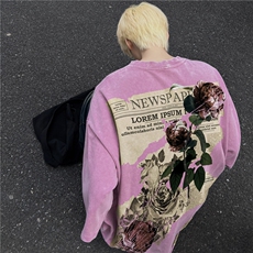 重磅美式复古玫瑰海报水洗做旧磨破工艺短袖XZ301B-JB4203-P40，男装T恤，星座301B