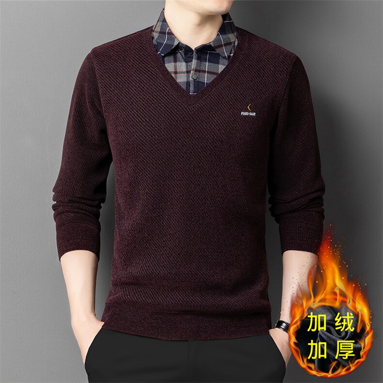 BJ7818钱塘2020-2中年男士商务休闲衬衣领冬季厚款针织衫P72,男装针织衫/毛衣,钱塘207-2