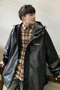 1鳄鱼纹连帽冲锋衣大码M-5XL面层：PU皮夹克男JK8744P90控128图片