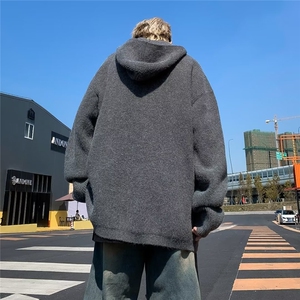美式复古半拉链连帽毛衣男韩版oversize痞帅针织衫外套图片