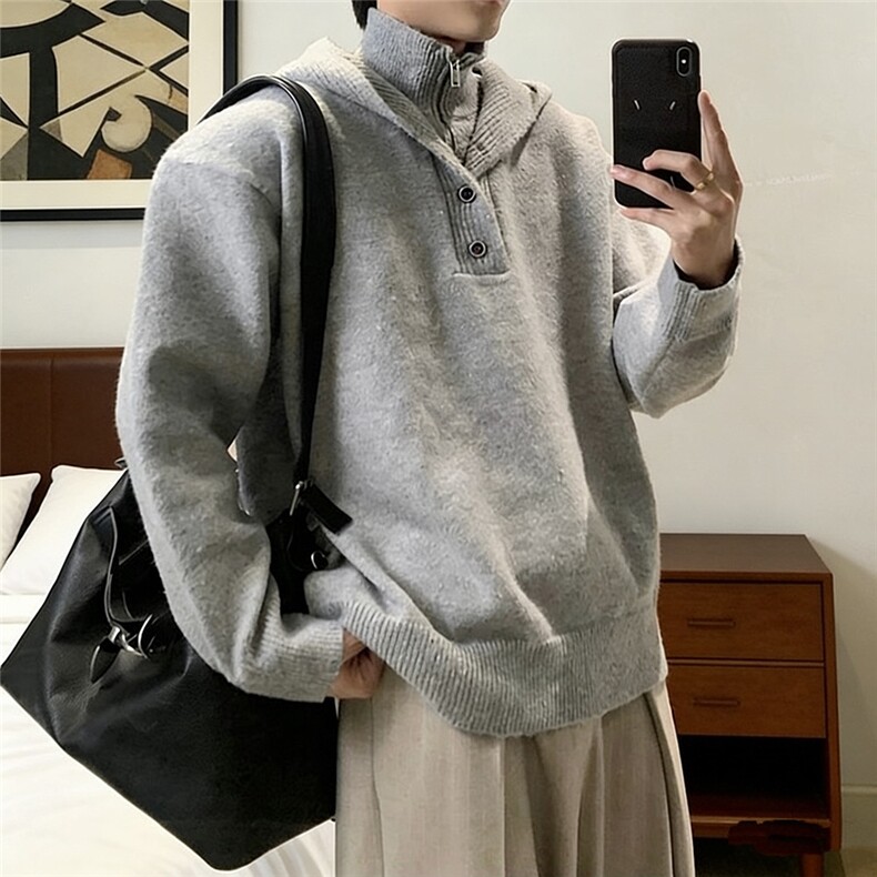 1506/QMY070/P75美式慵懒风高领假两件连帽针织衫毛衣情侣潮,男装针织衫/毛衣,星座1506