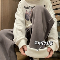 加绒加厚裤子男款冬季宽松直筒保暖卫裤23XK66679常规P50加绒P55，男装休闲裤，电商A042