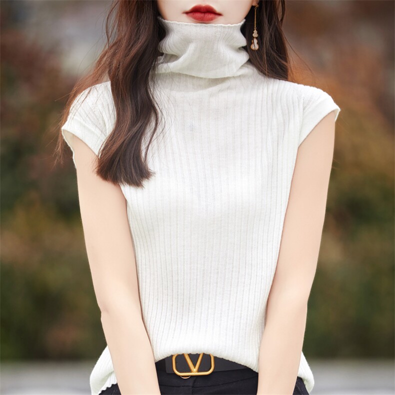 25年夏季新款堆堆领套头无袖针织马甲坎肩宽松坑条上衣洋气羊毛衫，女装背心吊带，总能电商供货