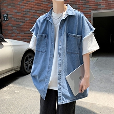 夏季工装潮流背心牛仔马甲外套无袖坎肩上衣服男W3320-P40，男装背心/马甲，星座512-3