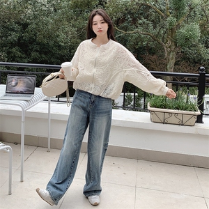 现货米杏色超好看时尚防晒蕾丝女2025早春新款韩版小个子别致上衣图片