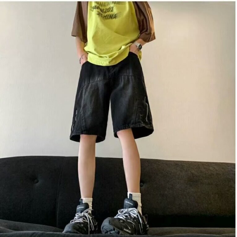 水洗工装牛仔短裤男夏季薄款中裤美式街头百搭宽松直筒运动五分裤,男装牛仔裤,星座1210-1