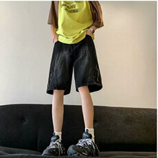 水洗工装牛仔短裤男夏季薄款中裤美式街头百搭宽松直筒运动五分裤，男装牛仔裤，星座1210-1