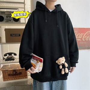 2021冬季新港风短句大码男女送小熊加绒加厚网红连帽卫衣W5205P55