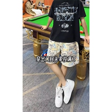 数据美式复古涂鸦满印夏季夏威夷cleanfit短裤男DK2530P25，男装牛仔裤，电商A128
