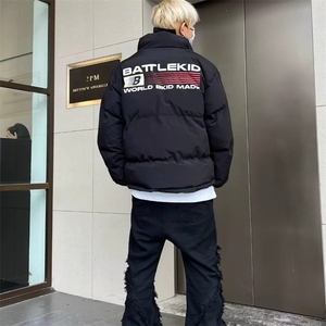 冬季新款美式休闲小众旗帜印花棉衣棉服男加厚外套立领面包服潮图片