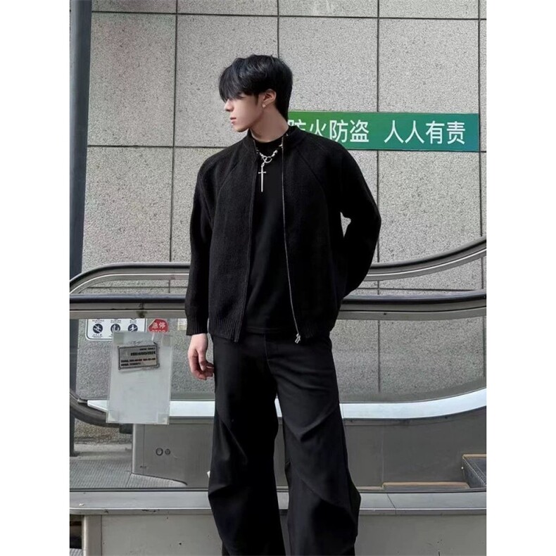 春秋慵懒风简约百搭重磅拉链毛衣男长袖宽松休闲情侣针织开衫,男装针织衫/毛衣,星座506A