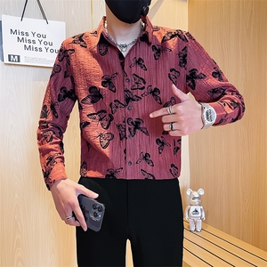 男士秋季新款个性痞帅印花长袖衬衫男休闲衬衣301A-1/H501/P58图片