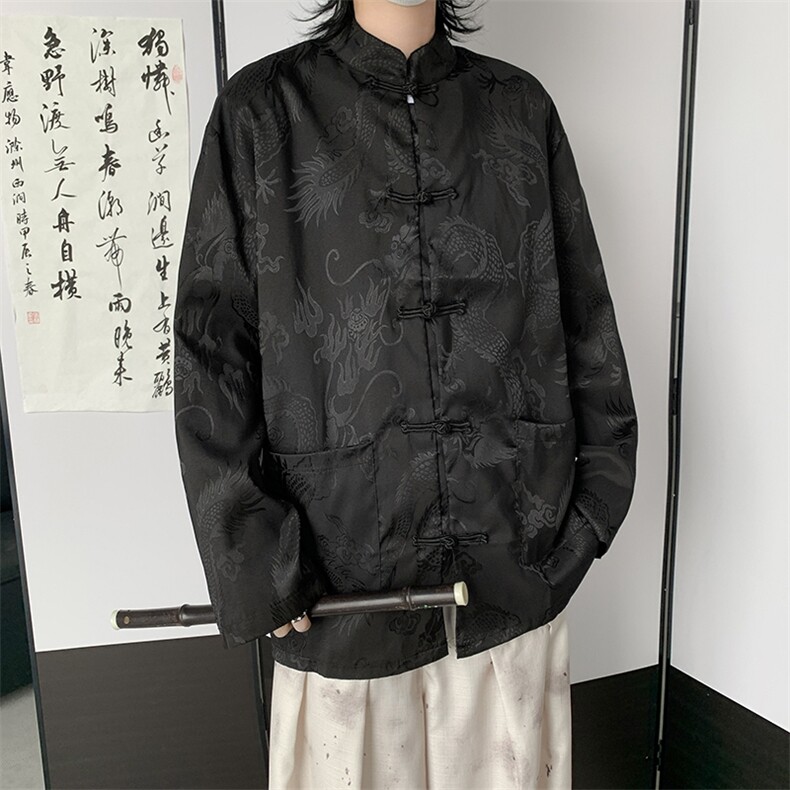 冰丝龙纹提花新中式衬衫个性百搭休闲衬衣上衣C6032/P47,男装衬衫,电商D202-1