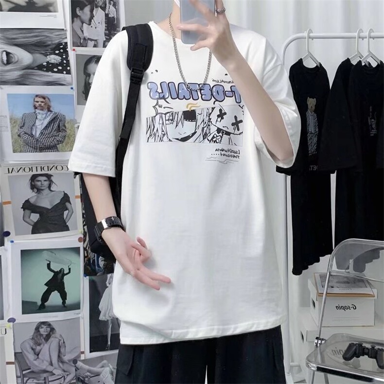 夏季男士短袖T恤宽松潮牌印花ins百搭学生休闲五分袖体恤TX59-P26,男装T恤,星座1008-1