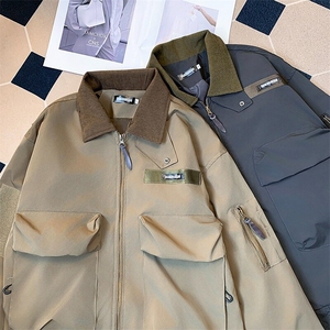W389-P75 春季户外设计感飞行员外套宽松机车服工装夹克棒球服图片