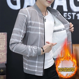 秋冬男士夹克加绒加厚韩版修身冬衣服潮流青少年外套H610-P40图片