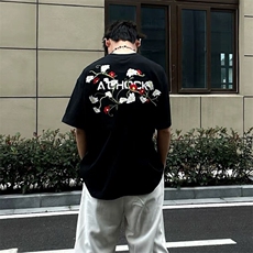 万针全刺绣工艺高品质260克双纱纯棉美式高街短袖T恤特P33，男装T恤，电商A486-1