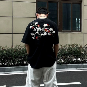 万针全刺绣工艺 高品质260克双纱纯棉美式高街短袖T恤 特P33图片