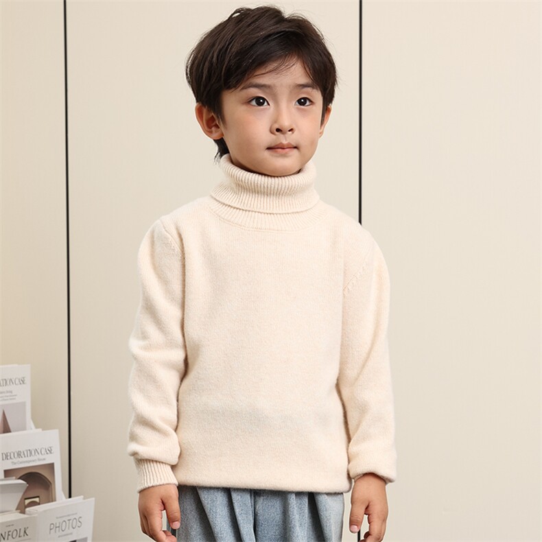 秋冬新款儿童羊毛衫高领保暖男童女童毛衣纯色简约百搭套头衫，童装儿童羊毛衫，冰晶童装