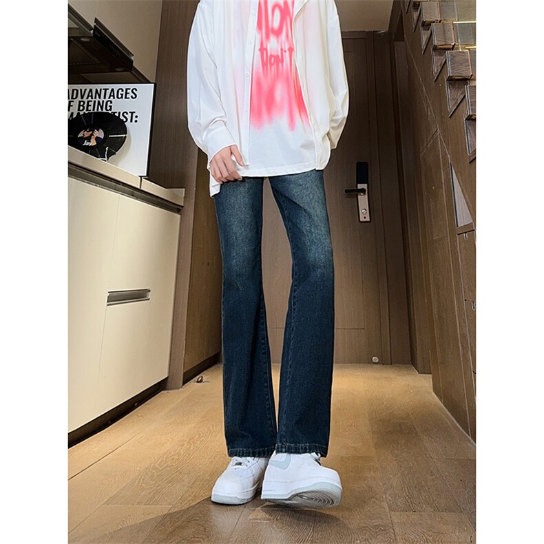现货主推渐变复古蓝微喇直筒松紧腰休闲牛仔裤男女K5809-P50控69,男装牛仔裤,星座205