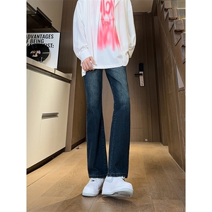 现货主推 渐变复古蓝微喇直筒松紧腰休闲牛仔裤男女K5809-P50控69图片