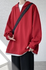 8XL-M叠穿假两件卫衣重磅连帽V领拼接套头衫宽松大码外套WY006P65，男装卫衣，电商B312