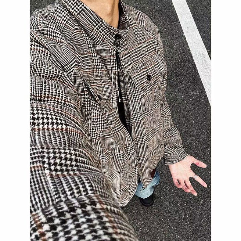 有货~冬季千鸟格夹棉加厚保暖立领棉衣棉服JM010常规P95加棉P110,男装棉衣,星座1004-6