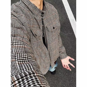 有货~冬季千鸟格夹棉加厚保暖立领棉衣棉服JM010常规P95加棉P110图片