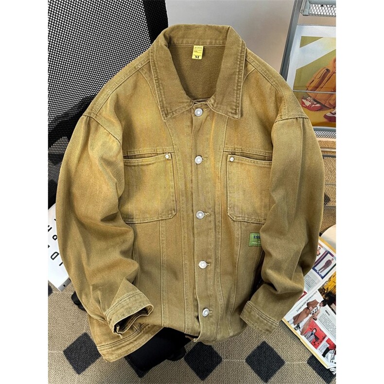 渐变做旧牛仔外套男女秋式复古工装夹克潮痞帅宽松上衣HH8884P45,男装工装外套,星座1013-5