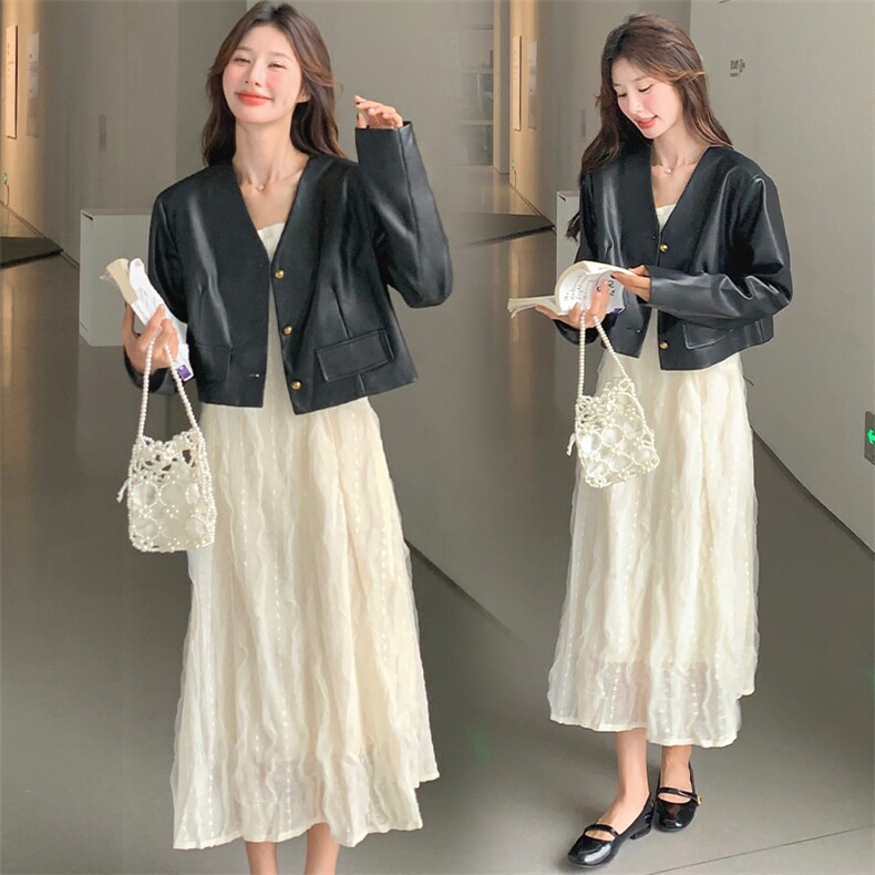 2025秋新款精致高级感黑色短款PU皮夹克复古小香风外套小个子上衣，女装套装/套裙，韩蜜菓