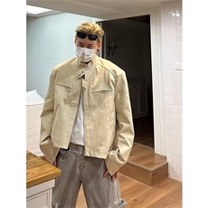麂皮绒短款垫肩外套男款春秋季美拉德穿搭美式复古机车服飞行夹克，男装夹克，星座506A