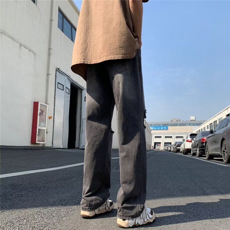 美式vibe风裤子高街潮牌水洗破洞牛仔裤男复古阔腿长裤KN844-P45,男装牛仔裤,星座1008