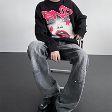 B221美式ins高街暗黑小众铆钉伐木裤牛仔裤LK23145-P65控88，男装牛仔裤，电商B221