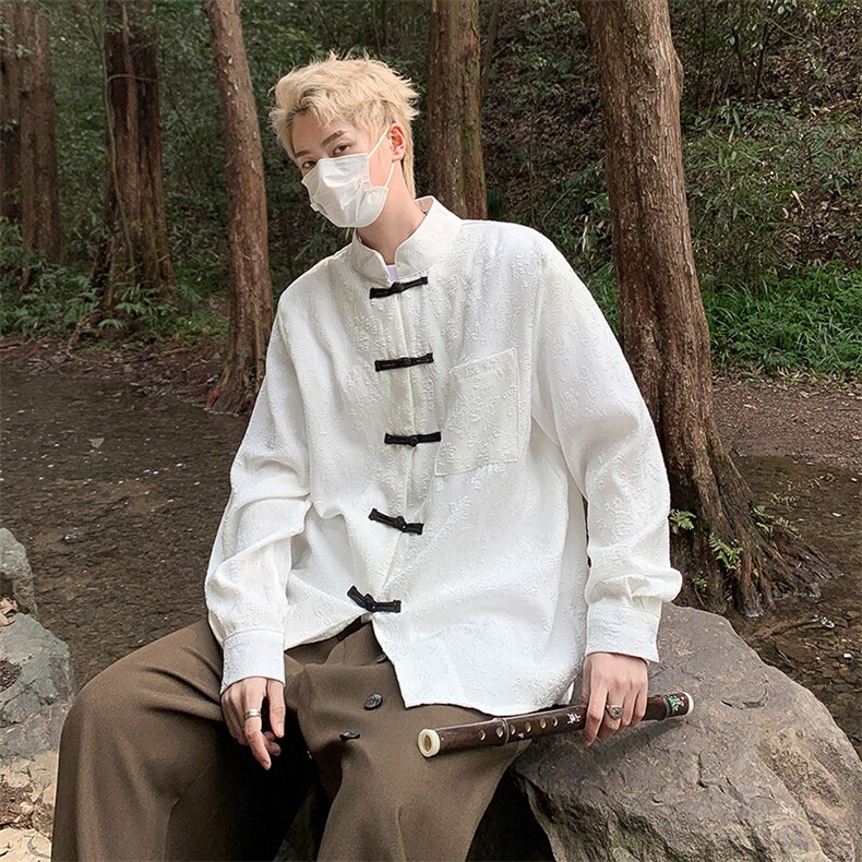 常年备货复古新中式提花立领衬衫法式浮雕刺绣休闲长袖CS01-P55,男装衬衫,星座217-4