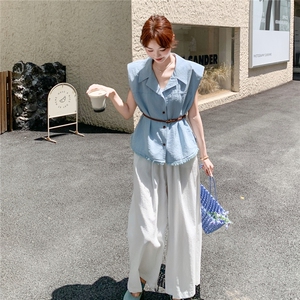 老钱风气质马甲套装女2025年夏季新款高级感无袖上衣阔腿裤两件套图片