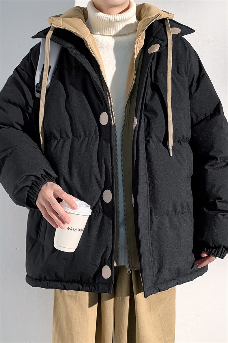 冬季青少年连帽假两件外套加绒加厚休闲简约棉衣棉服5303-P85,男装棉衣,电商B306